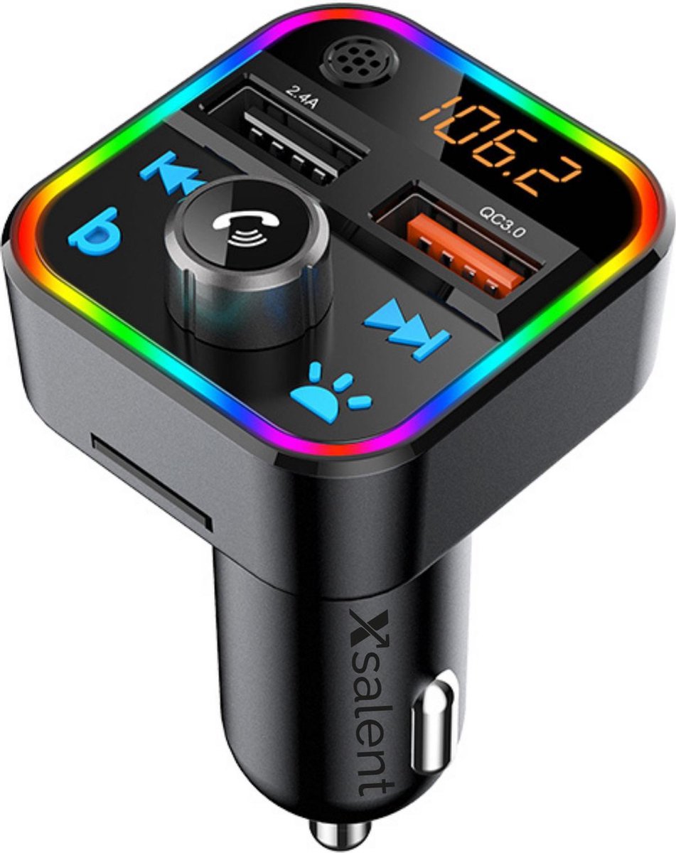 Bluetooth FM Transmitter - Autolader - Bluetooth Carkit - Handsfree - Muziek Streamen - Bluetooth 5.0 en USB 3.0 Quick Charge - Handsfree Bellen - Extra Grote Microfoon - Extra bass - Telefoon Opladen - Spraakbediening
