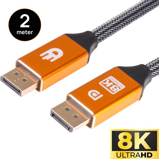 Drivv. Displayport Kabel - 8K 60Hz - 4K 144 Hz - 32.4GBps - Displayport 1.4 - DP Kabel - 2 meter - Oranje
