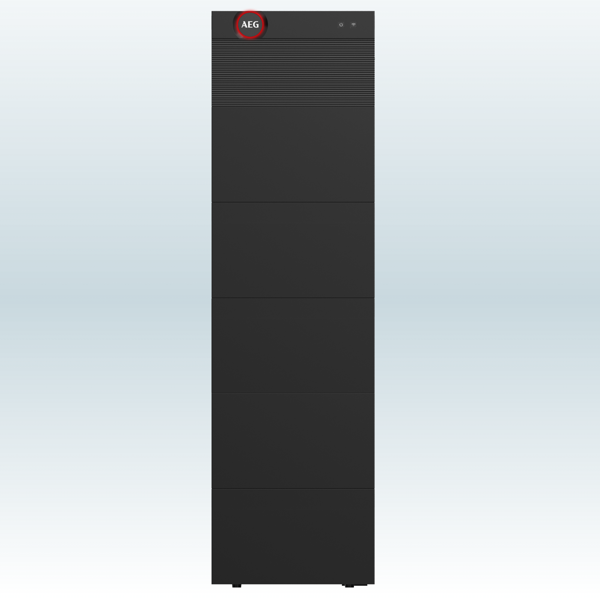 AEG SolarCube Pro als toren van 18 kWh met vijf gestapelde modules AEG SolarCube Pro als toren van 18 kWh met vijf gestapelde modules