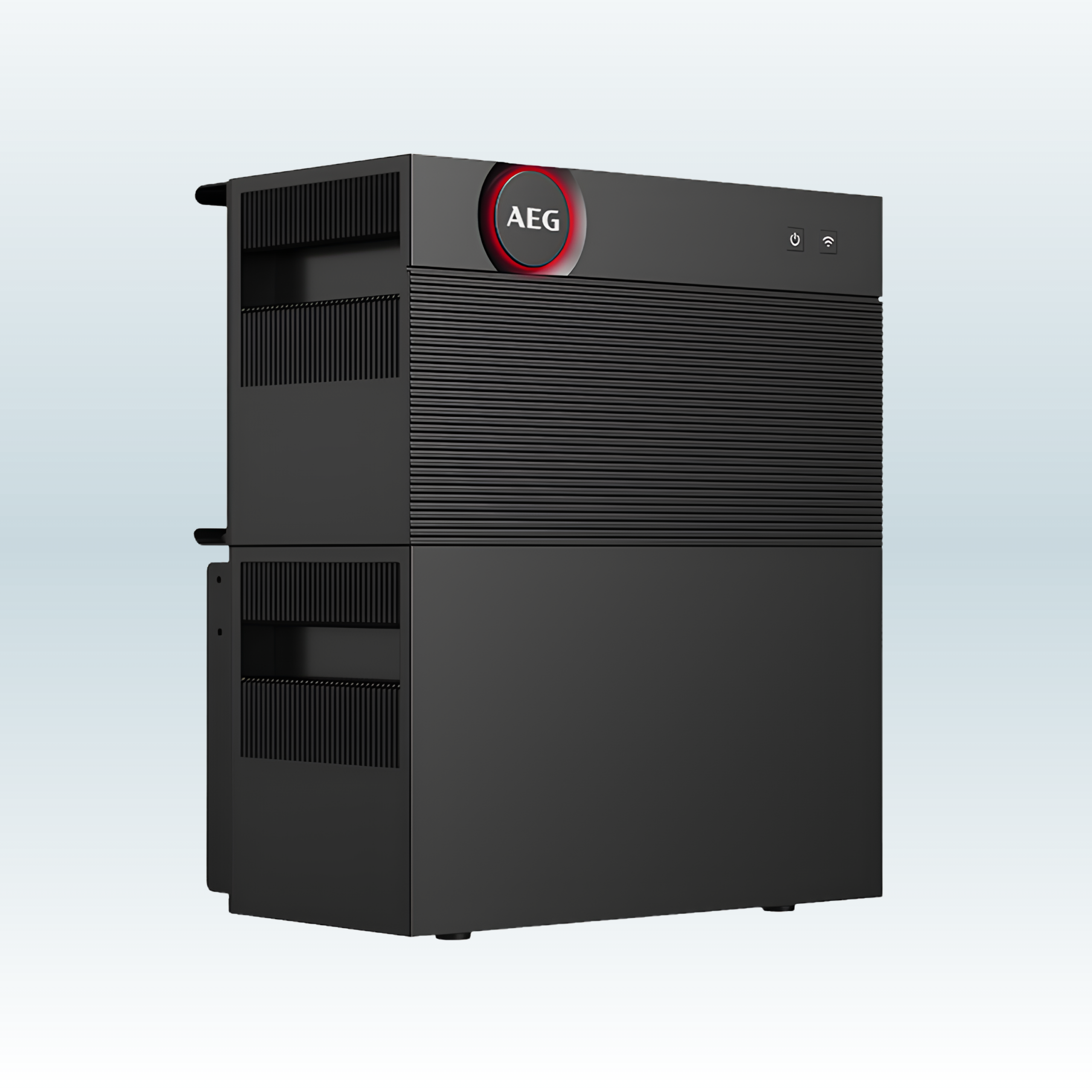 AEG SolarCube Pro schuin van voren, met de ventilatieopeningen aan de zijkant AEG SolarCube Pro schuin van voren, met de ventilatieopeningen aan de zijkant