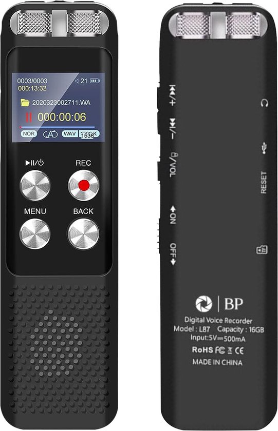 BP voice recorder dictafoon met ruisonderdrukking voor gesprekken opnemen
