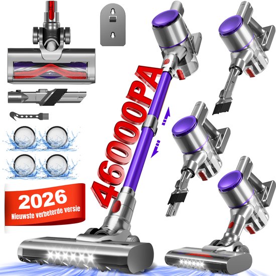 Elekiatech draadloze steelstofzuiger 35000PA 50 minuten paars
