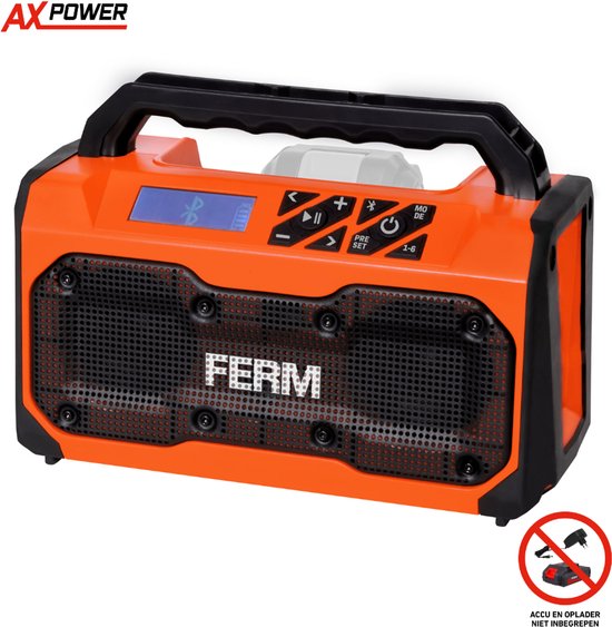 Ferm AX Power JRM1005 accu radio met Bluetooth FM en stereo 2x15W voor werkplaats
