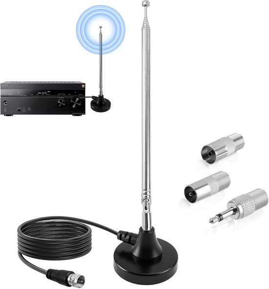 FM radio antenne DAB voor binnen 79cm met magnetische basis en 3m kabel voor hifi