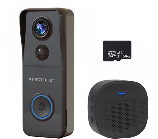 Protectly slimme draadloze video deurbel 4K Ultra HD waterdicht met 64GB SD geen abonnement