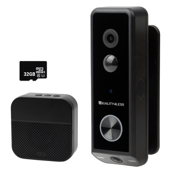 Quality4Less slimme video deurbel met dubbele camera 2K Ultra HD inclusief SD-kaart en draadloze gong