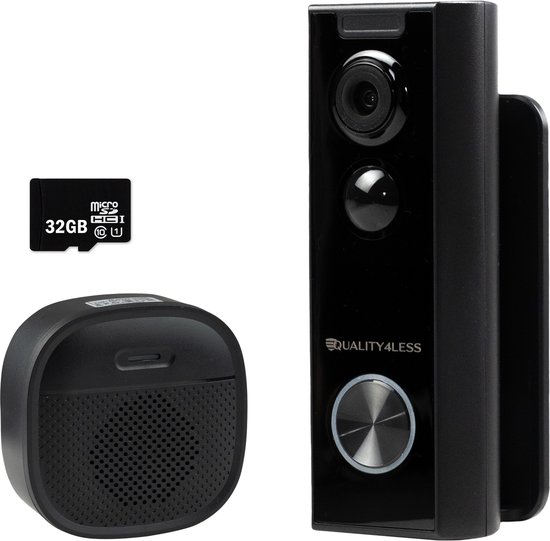 Quality4Less draadloze video deurbel met camera 3MP inclusief draadloze gong en 32GB SD-kaart