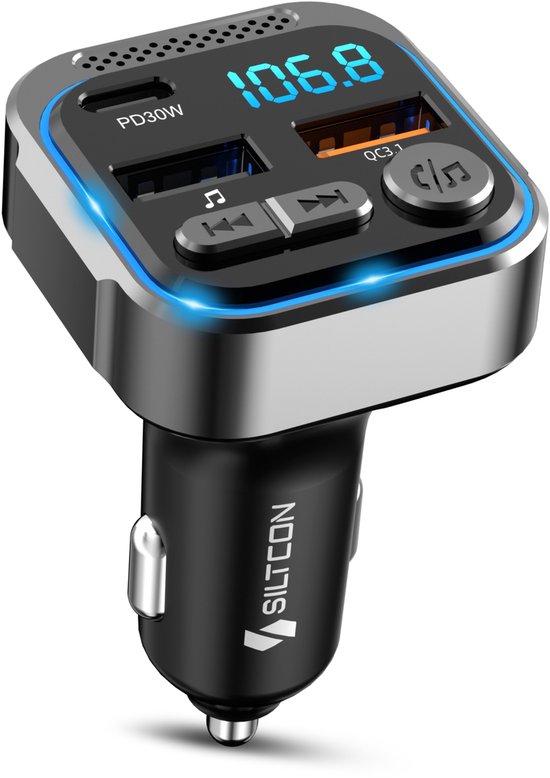 Siltcon FM transmitter Bluetooth USB-C 30W snellader carkit premium model 2025
