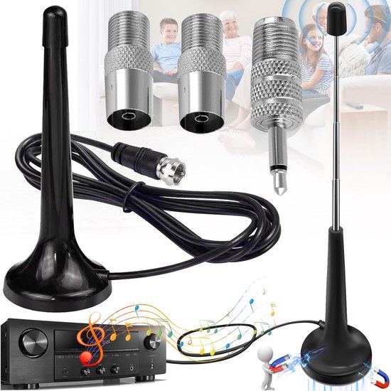 Telescopische DAB FM radioantenne indoor met 3m kabel en drie adapters voor hifi tuner