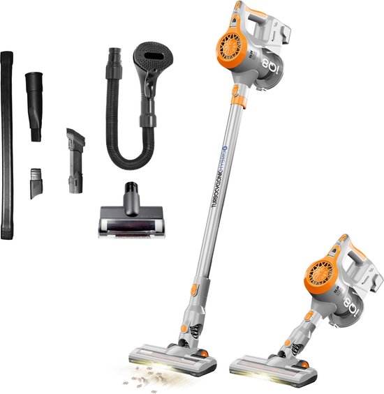 Turbotronic IQ8 draadloze steelstofzuiger met handstofzuiger zilver oranje