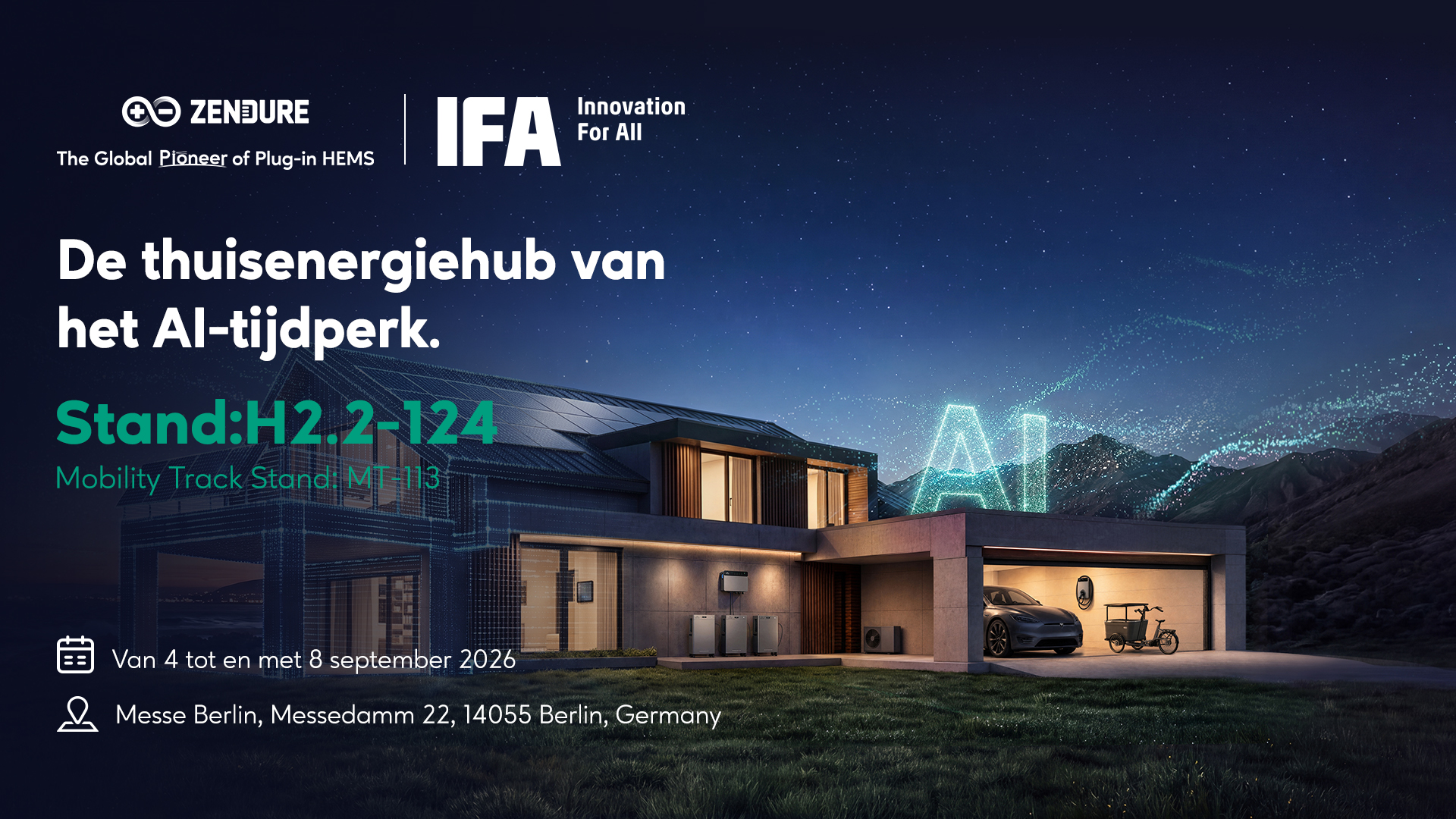 Zendure Agentic HEMS op IFA 2026, hal 2.2 stand 124 in Berlijn
